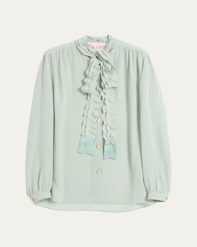 VALENTINO RUFFLE TIE-NECK SILK BLOUSE