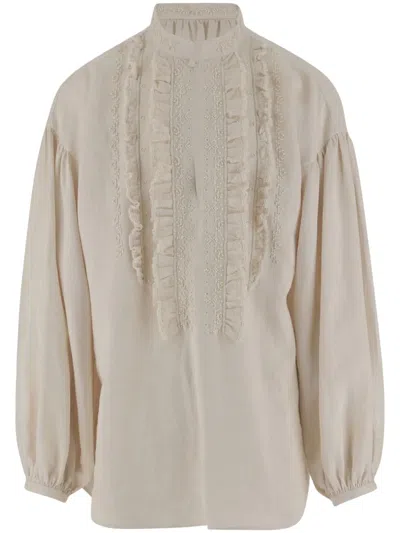 Valentino Ruffle-trim Embroidered Shirt In Neutrals
