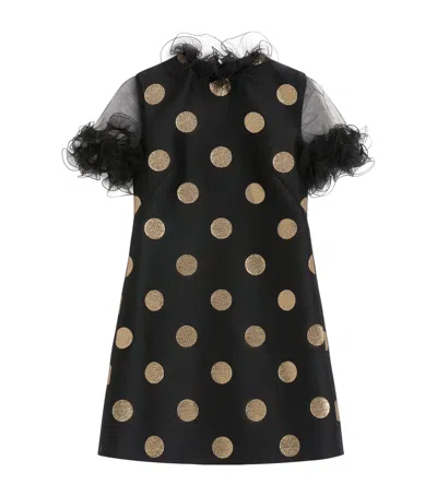 Valentino Ruffle-trim Polka-dot Mini Dress In Black