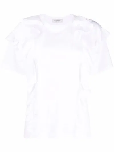 Valentino Ruffle-trim Short-sleeve T-shirt In Weiss