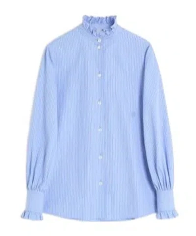 VALENTINO VALENTINO	RUFFLED-TRIM STRIPED BUTTON-UP SHIRT