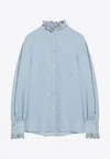 Valentino Light Blue Linen Shirt With Ruffles