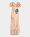 Valentino Belted Ruffled Embellished Silk-georgette Gown In Floral Print