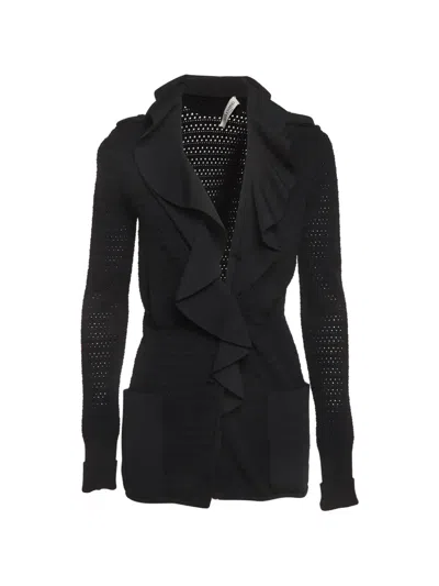 Pre-owned Valentino Ruffled Coat In Black