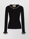 Valentino Ruffled Collar And Cuff Knit Sweater In Black