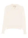 Valentino Ruffled-collar Cashmere Polo Top In Neutral