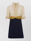 Valentino Womens Provence Blue Betulla Frilled Contrast-texture Silk Mini Dress