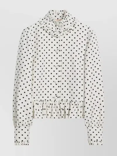 Valentino Ruffled Collar Jacket With Polka Dot Pattern In White