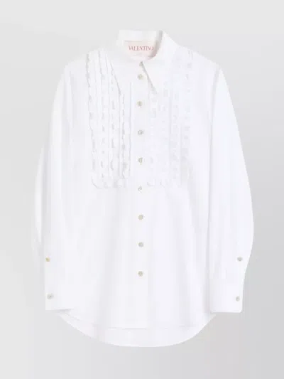 VALENTINO RUFFLED COTTON POPELINE SHIRT WITH LONG SLEEVES