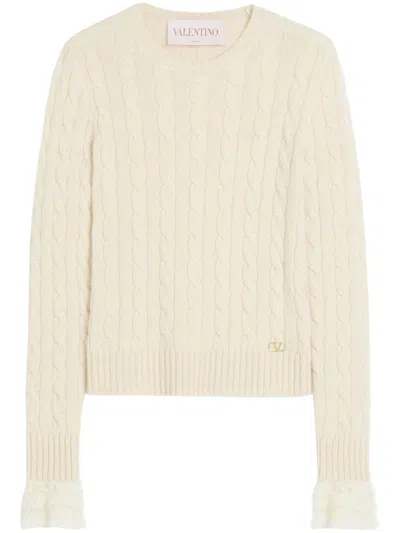 Valentino Ruffled Cuff-detailing Jumper In Neutrals