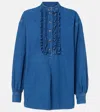 Valentino Ruffled Denim Blouse In Blue