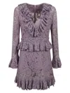 Valentino Garavani Floral Lace Dress With Ruffled Accents In Lavanda