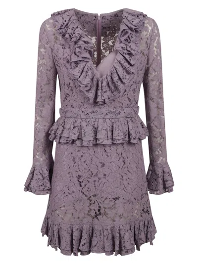 Valentino Ruffled Floral Laced Dress In Lavanda
