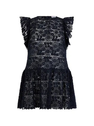 Valentino Ruffled Floral Mini Dress In Black