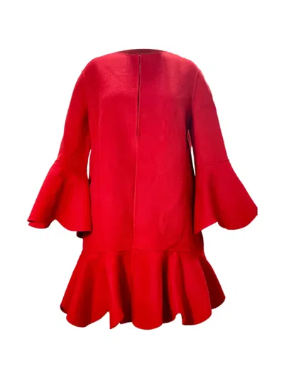 Pre-owned Valentino Ruffled Hem Bell Sleeve Coat In Red