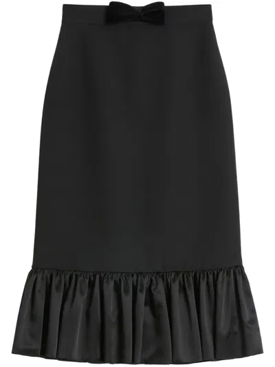 Valentino Crepe Couture Skirt With Ruffled Hem And Bow Detail In Black