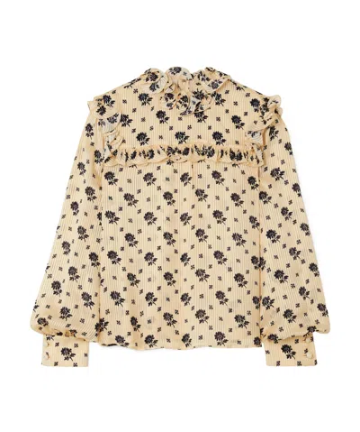 Valentino Ruffled Printed Striped Silk-jacquard Blouse In Neutrals