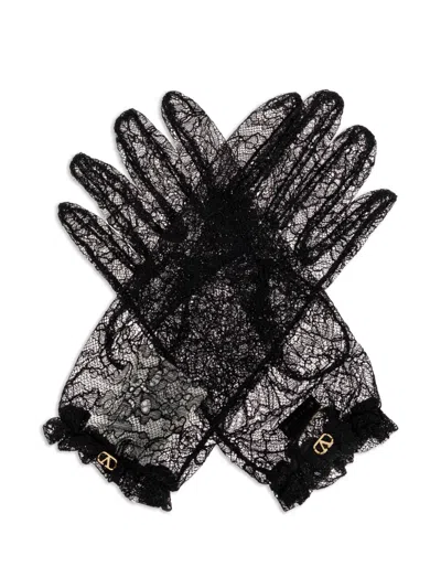 Valentino Garavani Ruffled Lace Gloves In Black