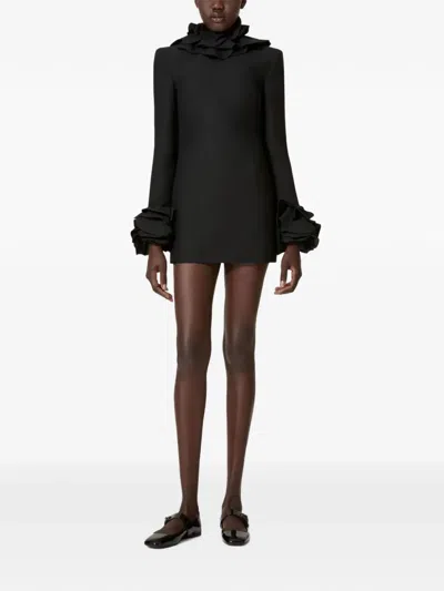Valentino Ruffled Long-sleeve Mini Dress In Black