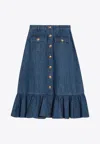 Valentino Garavani Blue Denim Cotton Skirt In Blue