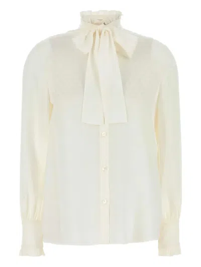 VALENTINO RUFFLED-NECK SILK SHIRT