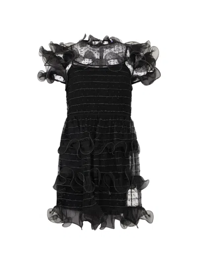 Valentino Ruffled Polka-dot Mini Dress In Black