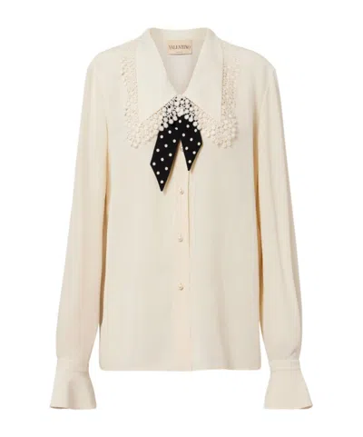 Valentino Ruffled Silk Crepe De Chine Blouse In Neutral