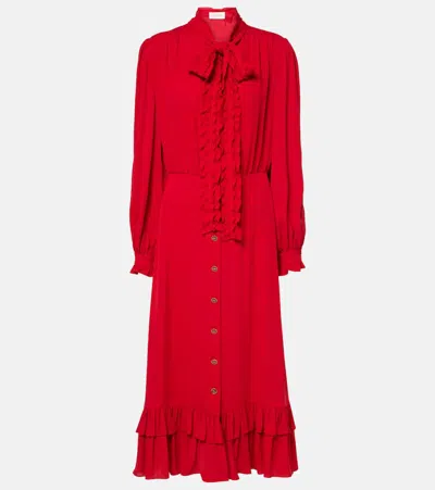 VALENTINO RUFFLED SILK GEORGETTE MIDI DRESS