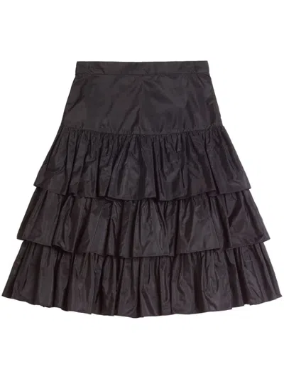 Valentino Ruffled Taffeta Skirt In Black