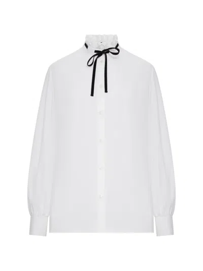 Valentino Shirt Ruffled Collar Bow Long Sleeves In White
