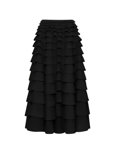 Valentino Ruffled Tiered Midi Skirt In Black