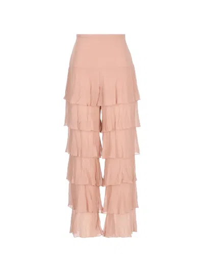 Valentino Trousers In Light Georgette Woman Pink 38