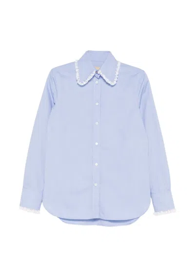 Valentino Ruffled-trim Collar Shirt In Blue
