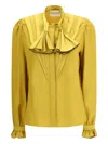 Valentino Silk Ruffle Pleated Blouse In Yellow