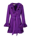 Valentino Garavani Purple Short Dress With V-neck And Ruffles In Virgin Wool And Silk Blend Woman In Purple