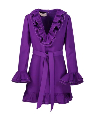 VALENTINO RUFFLED V-NECK MINI DRESS