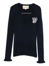 Valentino Ruffled V-neck Wool Sweater In Blue