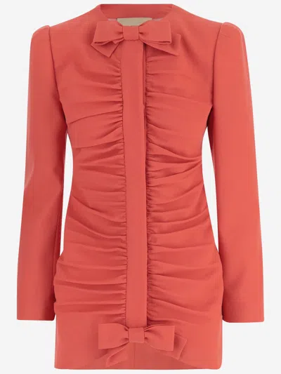 Valentino Ruffled Virgin Wool Dress In Red