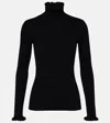 Valentino Garavani Ruffle Trim Rib Virgin Wool Sweater In Black