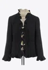 Valentino Long Sleeve Jacket Ruffled Trim Front Pockets In Black