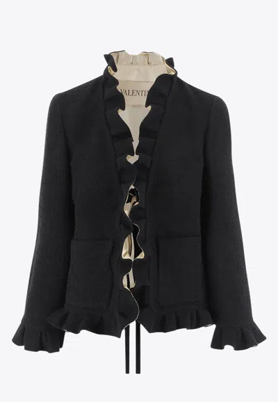 VALENTINO RUFFLED WOOL SELF-TIE JACKET