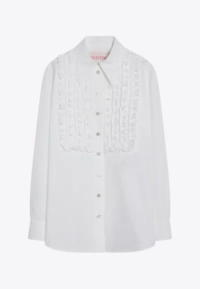 Valentino Ruffled Yoke Long-sleeved Shirt In White