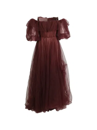 Valentino Ruffled Zip-up Dress In Burgundy