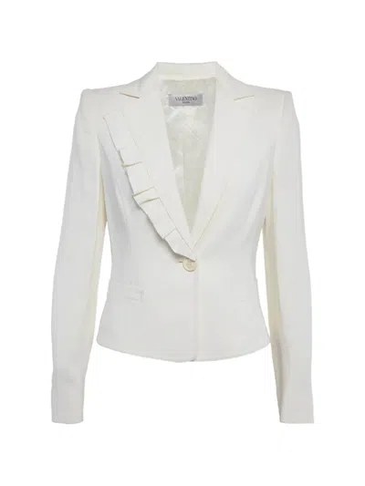 Pre-owned Valentino Ruffle-detail Blazer In White
