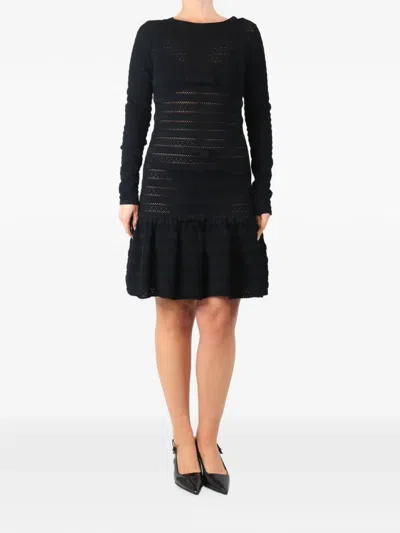 Pre-owned Valentino Ruffled-hem Long-sleeve Mini Dress In Black