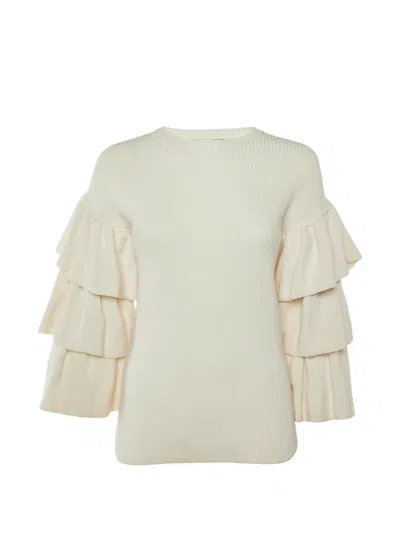 Pre-owned Valentino Ruffle-sleeve Sweater In Neutral