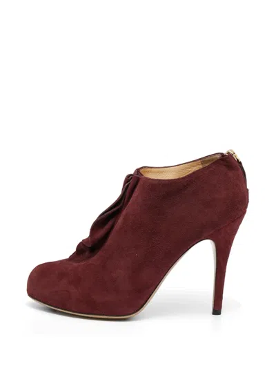 Pre-owned Valentino Garavani Ruffle-trim Ankle Boots In Red