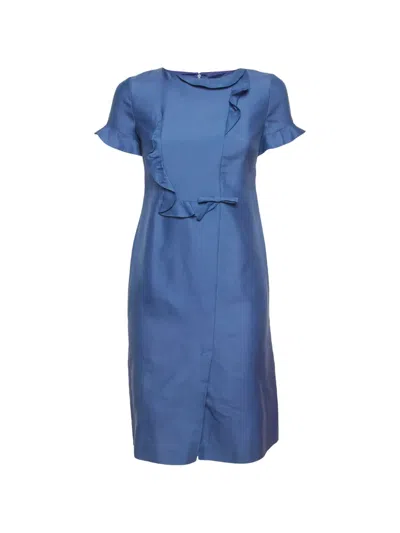 Pre-owned Valentino Ruffle-trim Bow-detail Mini Dress In Blue