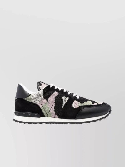 Valentino Garavani Rugged Camo Panelled Low Top Sneakers In Black