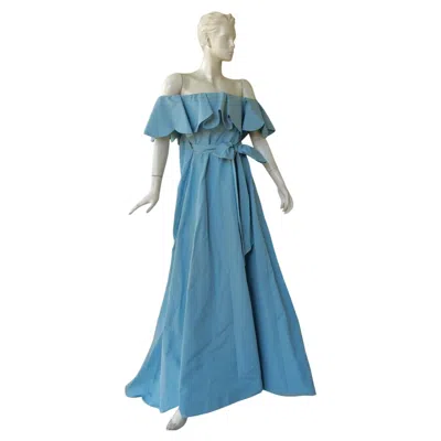 Pre-owned Valentino Runway Bare Shoulder Full Train Dress Gown New! In Blue